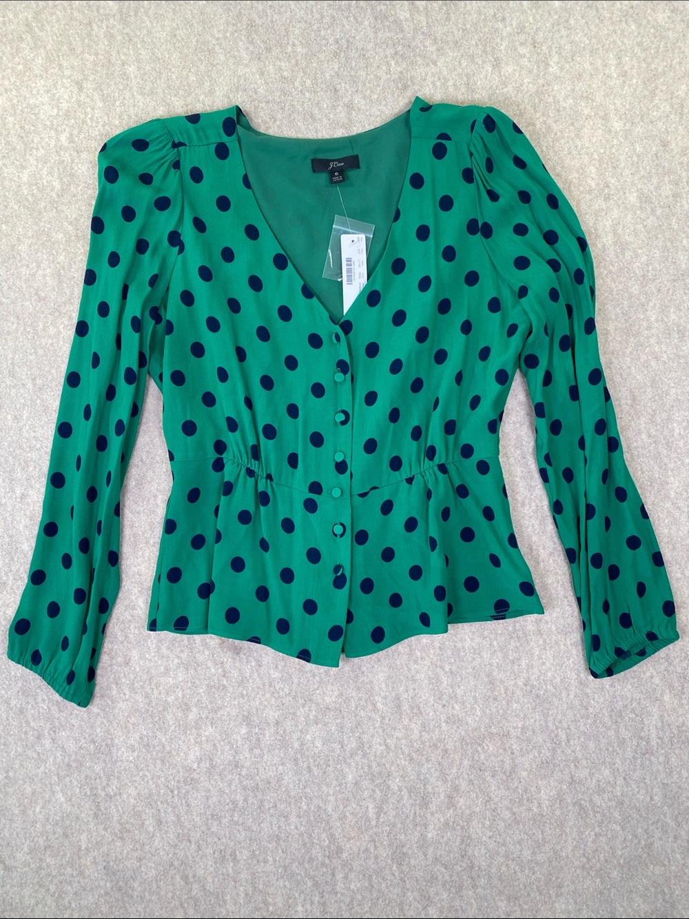 NWT J Crew Green Polka Dot Button-Front Blouse Size 6